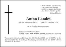 Traueranzeige Anton Landes
