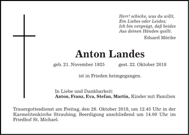 Traueranzeige Anton Landes