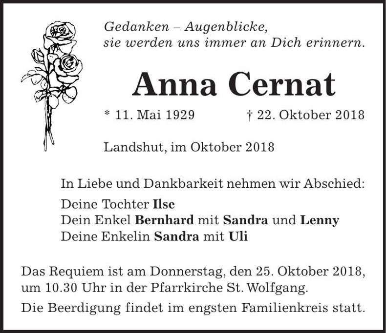 Traueranzeige Anna Cernat