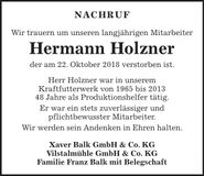 Traueranzeige Hermann Holzner
