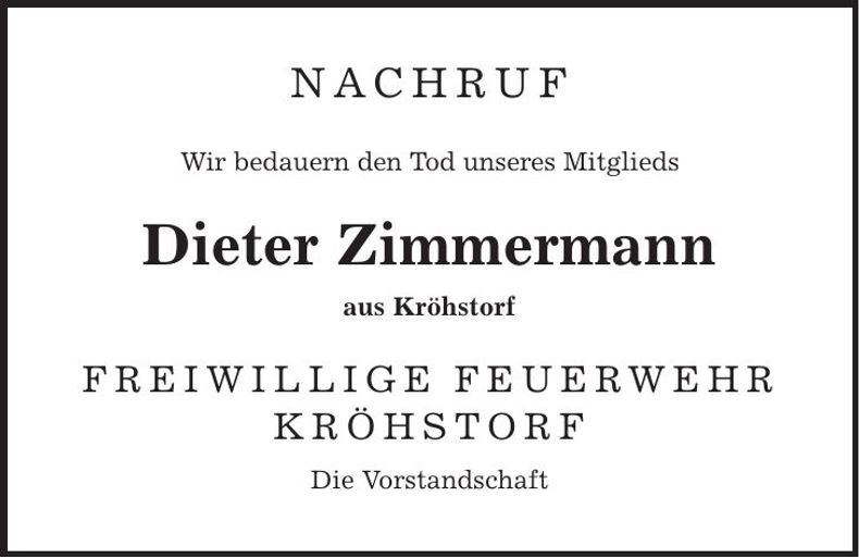 Traueranzeige Dieter Zimmermann