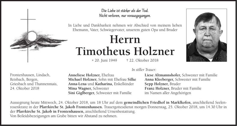 Traueranzeige Timotheus Holzner