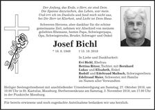Traueranzeige Josef Bichl