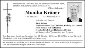 Traueranzeige Monika Kröner