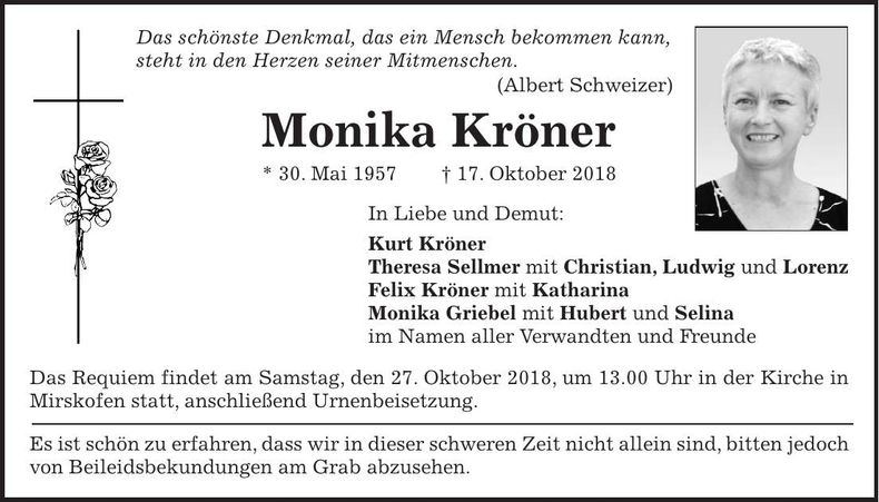 Traueranzeige Monika Kröner