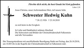 Traueranzeige Hedwig Kuhn