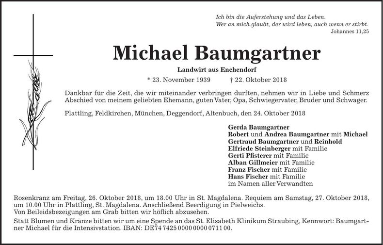 Traueranzeige Michael Baumgartner