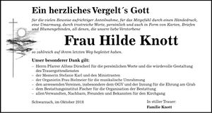 Traueranzeige Hilde Knott