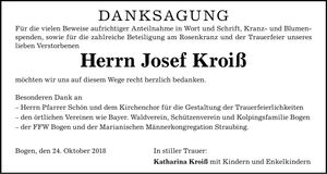 Traueranzeige Josef Kroiß