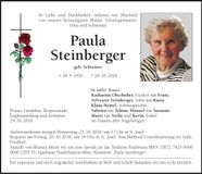 Traueranzeige Paula Steinberger