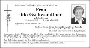 Traueranzeige Ida Gschwendtner