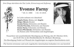 Traueranzeige Yvonne Farny