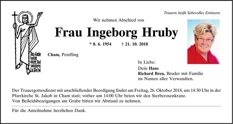 Traueranzeige Ingeborg Hruby