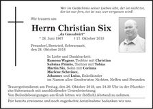 Traueranzeige Christian Six