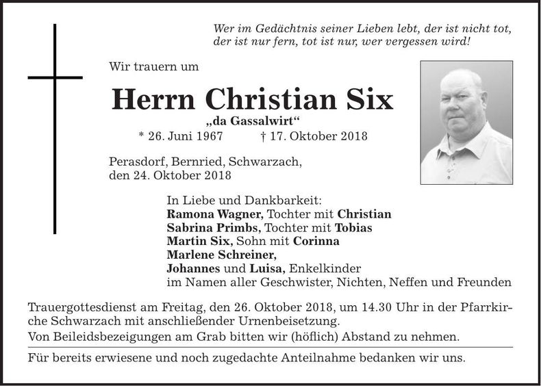 Traueranzeige Christian Six