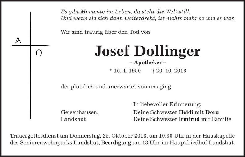 Traueranzeige Josef Dollinger