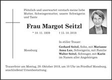 Traueranzeige Margot Seitzl