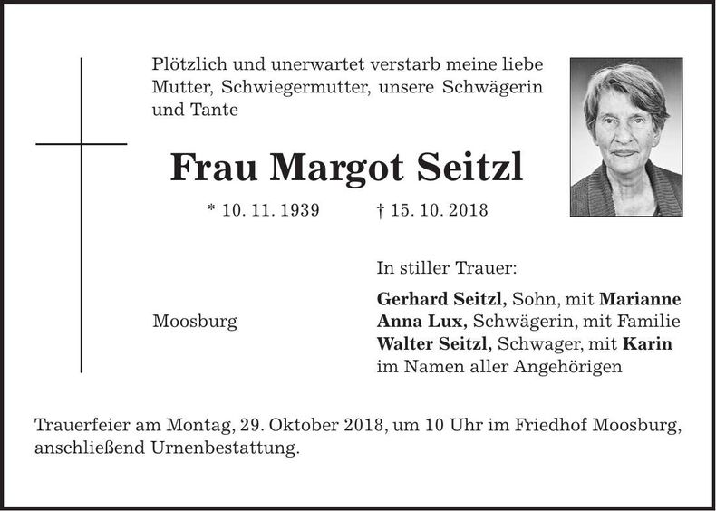Traueranzeige Margot Seitzl