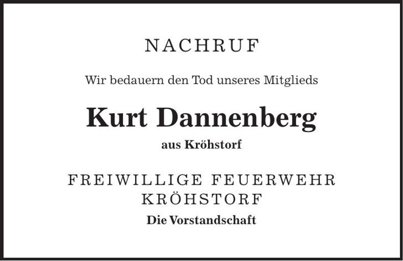 Traueranzeige Kurt Dannenberg