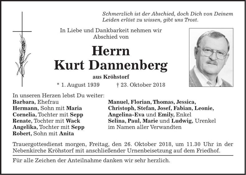 Traueranzeige Kurt Dannenberg