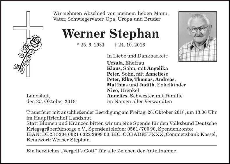 Traueranzeige Werner Stephan