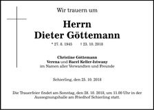 Traueranzeige Dieter Göttemann