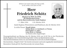 Traueranzeige Friedrich Schötz