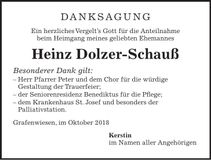 Traueranzeige Heinz Dolzer-Schauß