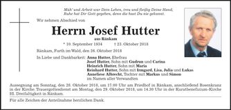 Traueranzeige Josef Hutter