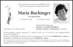 Traueranzeige Maria Buchinger