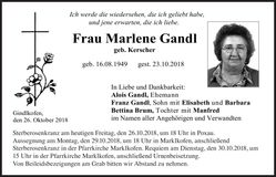 Traueranzeige Marlene Gandl