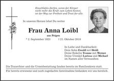 Traueranzeige Anna Loibl