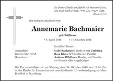 Traueranzeige Annemarie Bachmaier