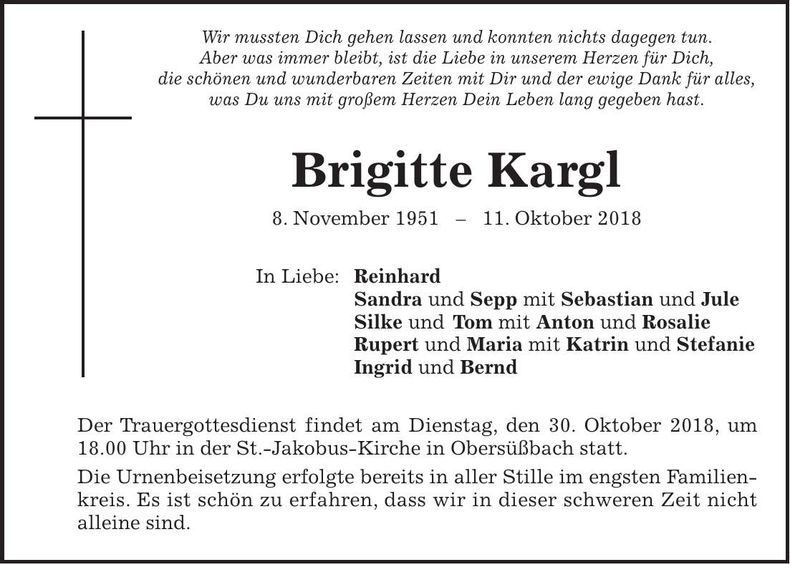 Traueranzeige Brigitte kargl