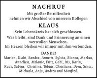 Traueranzeige Klaus Zingler