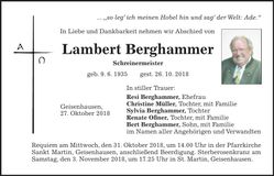 Traueranzeige Lambert Berghammer