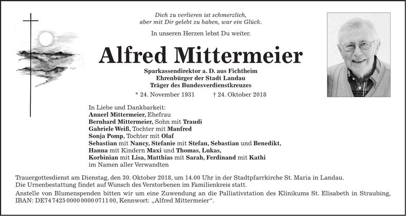 Traueranzeige Alfred Mittermeier