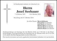 Traueranzeige Josef Seebauer