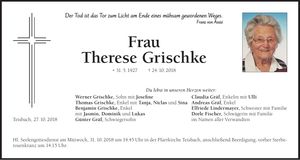 Traueranzeige Therese Grischke