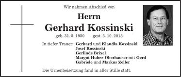 Traueranzeige Gerhard Kossinski
