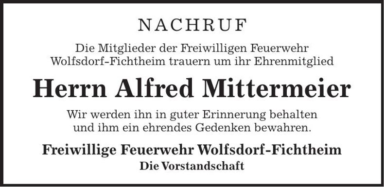 Traueranzeige Alfred Mittermeier