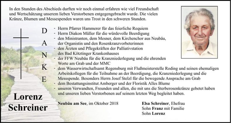 Traueranzeige Lorenz Schreiner
