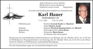 Traueranzeige Karl Hauer