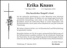 Traueranzeige Erika Knaus