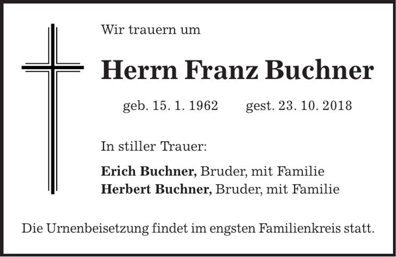 Traueranzeige Franz Buchner