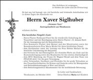 Traueranzeige Xaver Siglhuber