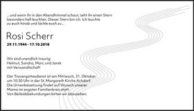 Traueranzeige Rosi Scherr