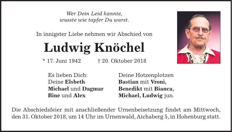 Traueranzeige Ludwig Knöchel