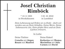 Traueranzeige Josef Christian Rimböck