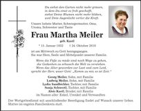 Traueranzeige Martha Meiler